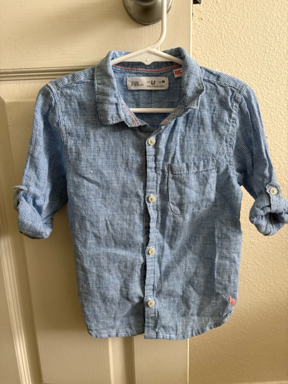 Zara Children's Light Blue Check Button-Down Shirt